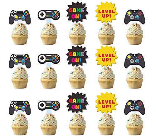 Weimaro 30 Pieces Video Game Party Cupcake Toppers, Cupcake Picks Cake Decorations Perfect For Kids Gaming Theme Party, Birthday Party Inspired Supplies