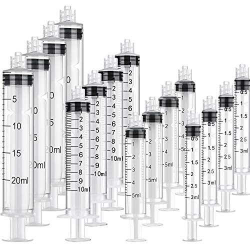 20 Pack Plastic Syringe Luer Lock with Measurement, No Needle (3 ML, 5 ML, 10 ML, 20 ML)