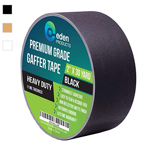 REAL Professional Grade Gaffer Tape 2' X 30 Yards by EdenProducts, Strongest On The Market, Residue Free, Heavy Duty Non-Reflective Matte Finish Cloth Gaff Tape, Multipurpose, Outdoor & Indoor – Black