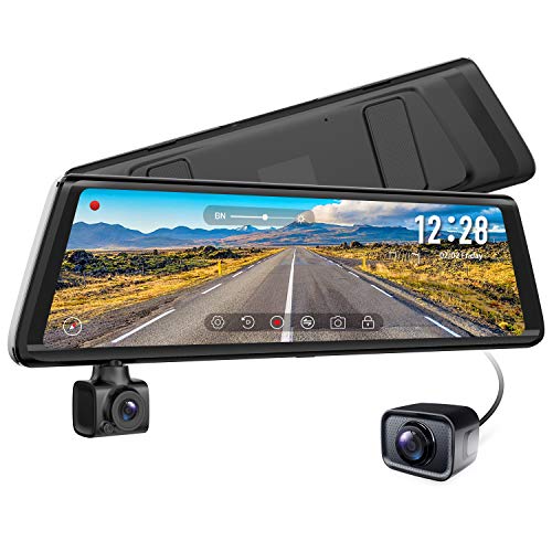 AUTO-VOX A1 Uber Stream Media Mirror Dash Cam,The 3-in-1 Rear View Mirror,1080P Rotating Front or Inside Dash Camera,720P AHD Waterproof Backup Camera with Parking Mode,Loop Recording,G-Sensor,WDR