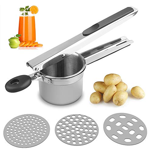 MAXCCC Potato Ricer, Food Grade Stainless Steel Mashed Potatoes Masher, With 3 Kinds Of Replacement Mesh, Multipurpose Silicone Handle Potato Ricer, Operate Comfortable, Easy To Clean And Store