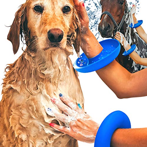 BaR-K Drip Catcher Cuffs - Pet Bathing Tool for Dog Shower and Dog Bathtub - Dog Bathing Station Grooming Supplies and Horse Supplies for Horse Grooming Kit - Protective Dog Washing Tool - Blue 2 Set