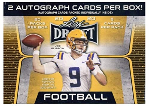 2020 Leaf Draft Football HUGE Factory Sealed 20 Pack Retail Box with TWO(2) AUTOGRAPHS & (90) ROOKIE Cards! Look for RC & AUTOS of Joe Burrow, Tua Tagovailoa, Justin Herbert & Many More! WOWZZER!