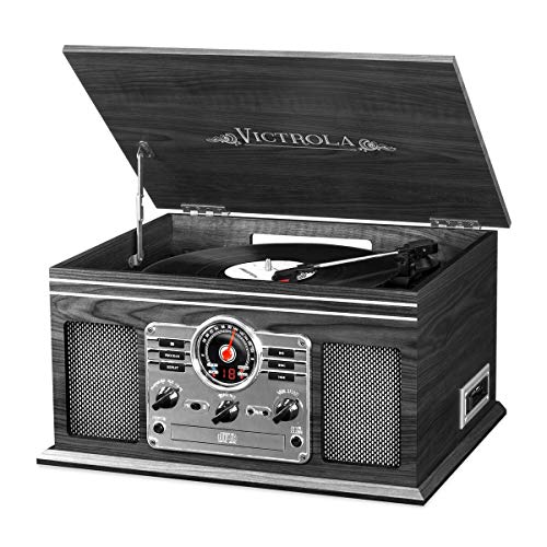 Victrola Nostalgic Classic Wood 6-in-1 Bluetooth Turntable Entertainment Center, Graphite (VTA-200B GH)
