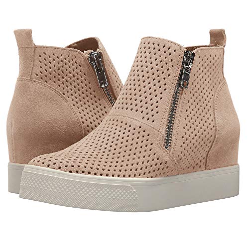 LAICIGO Womens Wedge Platform Sneakers Ankle Booties Heel Zipper Faux Leather Comfort Casual Shoes