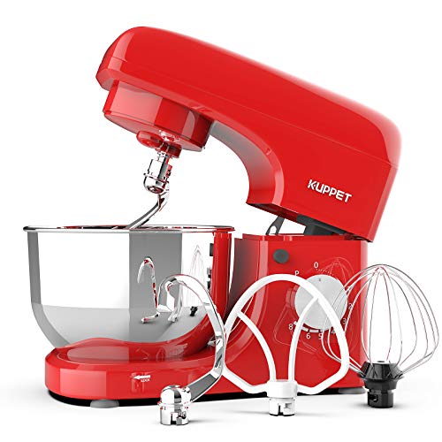 Kuppet Stand Mixers, 8-Speed Tilt-Head Electric Food Stand Mixer with Dough Hook, Wire Whip & Beater, Pouring Shield, 4.7QT Stainless Steel Bowl - Red
