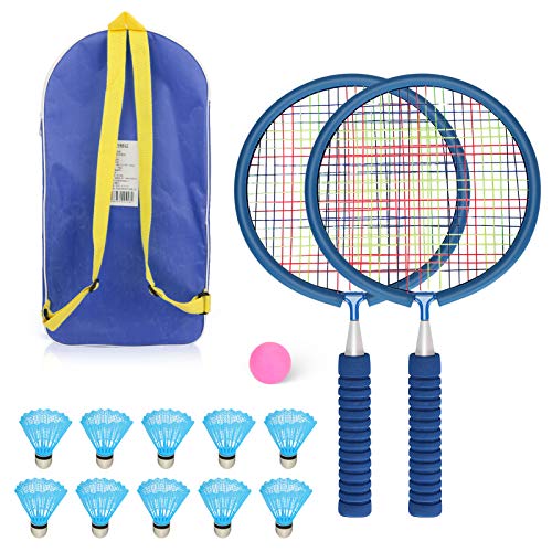WIOR Badminton Set for Kids with 2 Badminton Rackets and 10 Nylon Shuttlecocks, Lightweight & Sturdy Badminton Kit with Carrying Bag, Badminton Racquets for Indoor Outdoor Backyards Beach Sports Game