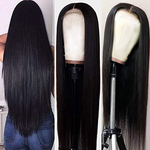 Hermosa 9A Lace Front Wigs Human Hair with Baby Hair Pre Plucked Bleached Knots Remy Brazilian Straight Lace Wigs for Black Women Natural Color 16inch