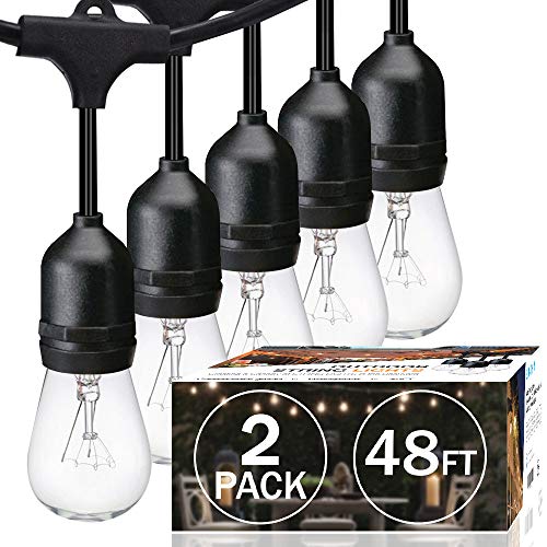 SUNTHIN 2 Pack 48FT Outdoor String Lights with 11W Dimmable Edison Bulbs for Decorative Backyard, Patio, Bistro, Pergola Commercial Hanging Lights String
