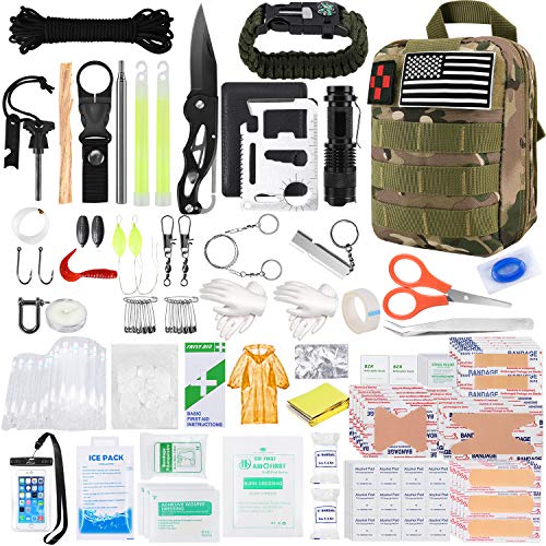 KOSIN Survival Gear and Equipment, 500 Pcs Survival First Aid kit, Fishing Gifts for Men Dad Boy Fathers Day, Trauma Bag Compatible Outdoor Tactical Gear Molle Pouch for Camping Hunting Hiking