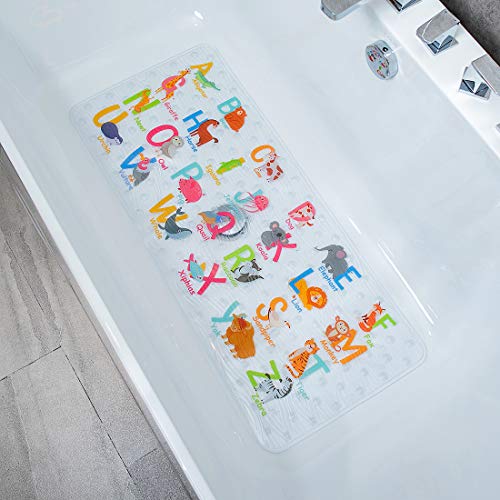 BEEHOMEE Bath Mats for Tub Kids - Large Cartoon Non-Slip Bathroom Bathtub Kid Mat for Baby Toddler Anti-Slip Shower Mats for Floor 35x16,Machine Washable XL Size Bathroom Mats (Alphabet)