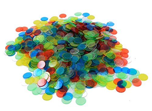 Regal Games 3/4-Inch Transparent Multi Colored Bingo Chips, 1,000 Count Counting Chips, Ages 5 and Up