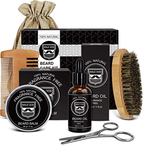 Beard Kit, Beard Growth Kit for Men Gifts, Natural Organic Beard Oil, Beard Balm, Beard Comb, Beard Brush, Beard Scissors, Gift Box, Beard Care Beard Grooming Kit Gifts For Him Dad Husband Boyfriend