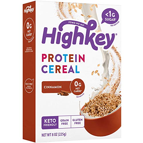 HighKey Keto Snacks - Protein Breakfast Cereal - 0 Net Carb & Zero Sugar, Grain & Gluten Free Cereals Snack Food - Paleo, Diabetic, Ketogenic Diet Friendly - Non GMO - Healthy Grocery Foods - Cinnamon