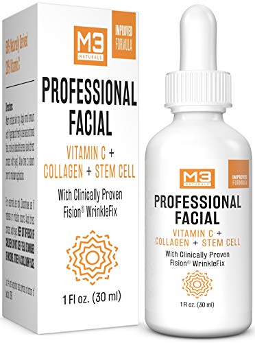M3 Naturals Professional Facial Infused with Clinically Proven Fision Wrinkle Fix, Collagen, Stem Cell, and Vitamin C to Help Lift and Firm Face Under Eye Dark Circles Anti Aging Serum 1 fl oz