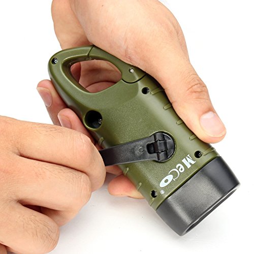 MECO Hand Cranking Solar Powered Rechargeable Flashlight Emergency LED Flashlight Carabiner Dynamo Quick Snap Clip Backpack Flashlight Torch Weather Ready, 8 Lumen - Green