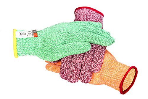 C0223M3 3 Color Cut Resistant Gloves Red For Meat, Green For Veg, Yellow For Fruit- High Performance Cut Level 5, Food Grade No Cross Contam, 3Piece Medium