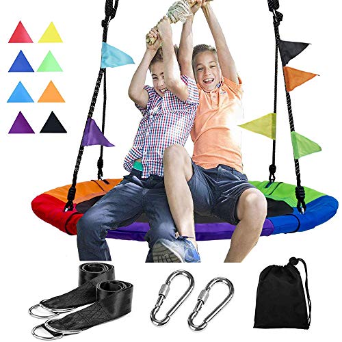 Hanging Tree Swing Waterproof Kids Backyard Hammock Chair Max Capacity 600lbs Play Nest Swing Play House Castle Outdoor Garden Flying Family Swing Seat Camping Tree House with Hanging Straps Set