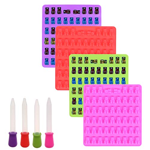 WayJaneDTP 4Pack Mini Silicone Candy Molds Non-Stick 212 Cavity Bear Shape Candy Mold Silicone Trays for Candies Making Supplies Soap Crayons Candles 4 Droppers