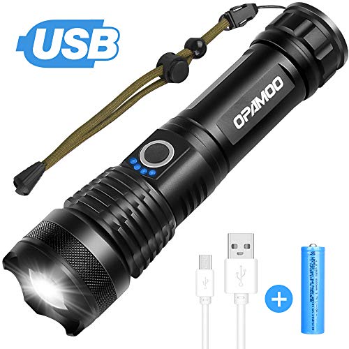 Rechargeable Tactical Flashlight,LED Flashlight 3000 Lumen,5 Modes,Zoomable,Waterproof,with Rechargeable Battery,Handheld Flashlight for Camping Hiking Biking Outdoor Activity