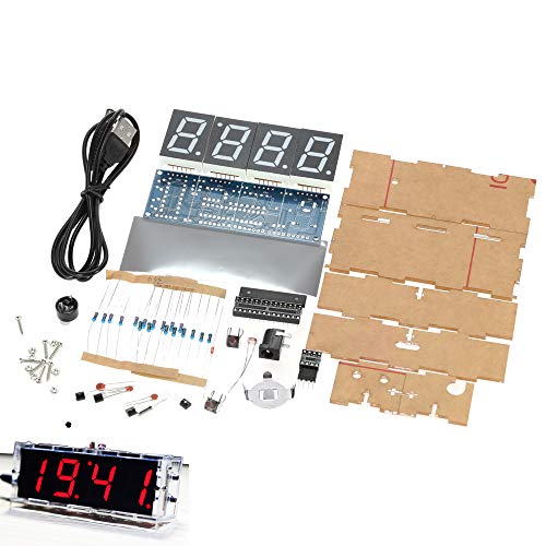 Gearwoo 4-Digital DIY Clock Kits PCB for Soldering Practice Learning Electronics Light Control Temperature Date Time Display with Transparent Case CR1220/CR1216 Batteries are NOT Included