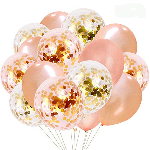Rose Gold Confetti Balloons 60 Pack, Orange and Gold Confetti 12 Inch Latex Party Balloons for Birthday Party, Bridal Shower, Baby Shower, Weddings, Engagements Party Supplies Decorations