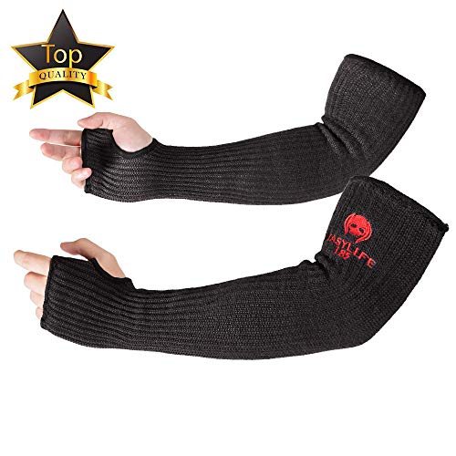 Kevlar-Sleeves Arm Protection Sleeves with Thumb Hole, MOKEYDOU [18' Inch Long, 9'-14' Wide] Safety Arm Guide Cut, Heat Resistant Protective Mechanic Sleeves for Men, Women 1Pair - Black [Newest 2019]