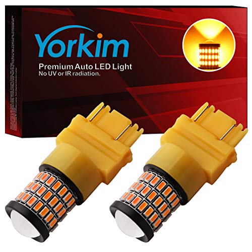 Yorkim 3157 LED Bulb Amber Ultra Bright, 3157 LED Brake Lights, 3157 LED Backup Reverse Lights, 3156 LED Tail Lights with Projector - 3056 3156 3156A 3057 4057 3157 4157 T25 LED Bulbs, Pack of 2