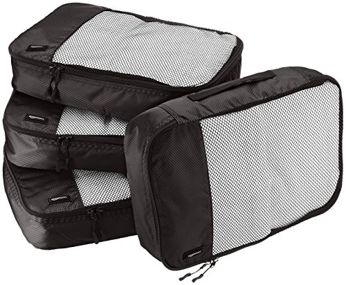 AmazonBasics 4 Piece Packing Travel Organizer Cubes Set - Medium, Black