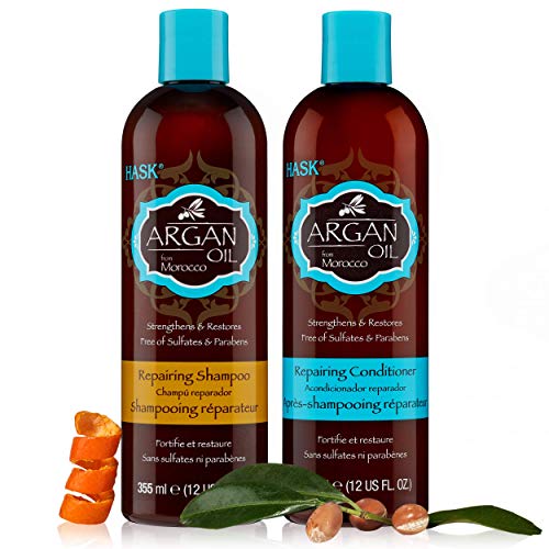 HASK ARGAN OIL Shampoo and Conditioner Set Repairing for All Hair Types, Color Safe, Gluten-Free, Sulfate-Free, Paraben-Free - 1 Shampoo and 1 Conditioner
