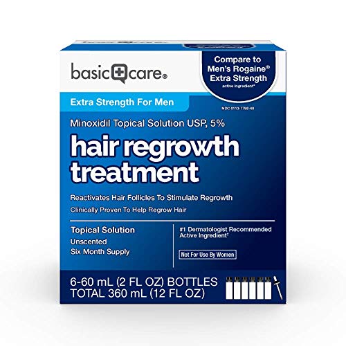 Amazon Basic Care Minoxidil Topical Solution USP, 5%, Hair Regrowth Treatment for Men, Extra Strength, 12 Fluid Ounces