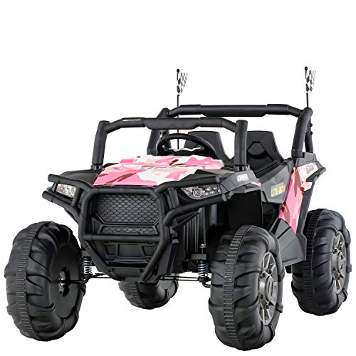 Uenjoy 12V Electric Ride on Cars, Realistic Off-Road UTV, Two Seater Ride On Truck, Motorized Vehicles for Kids, Remote Control, Music, 3 Speeds, Spring Suspension, LED Light(Camouflage Pink)