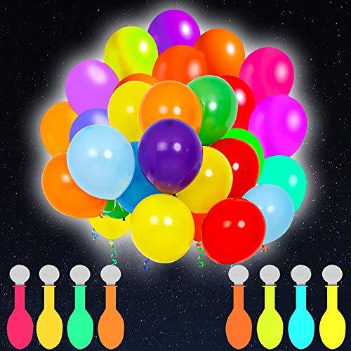 POKONBOY 50 Pack LED Light Up Balloons, Glow in the Dark Party Supplies LED Balloons Neon Party Supplies for Birthday Wedding Festival Easter Decorations (Mixed Color)