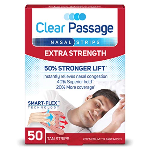 Clear Passage Nasal Strips Extra Strength, Tan, 50 Count | Works Instantly to Improve Sleep, Reduce Snoring, Relieve Nasal Congestion Due to Colds & Allergies