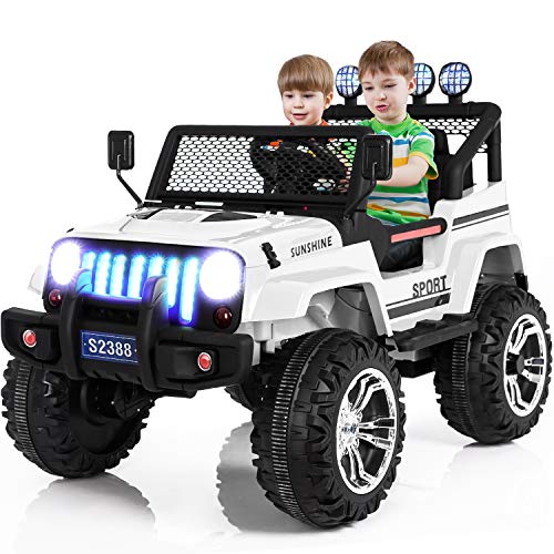 Bilidex 2 Seater Electric Cars for Kids, 12v Battery Car for Kids with 2.4G Remote Control, Spring Suspension, LED Lights, Horn, Bumper Guard, Openable Doors (White)