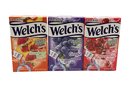 Welchs Singles To Go Variety! Strawberry Peach, Cherry Pomegranate & Grape (Pack Of 6)