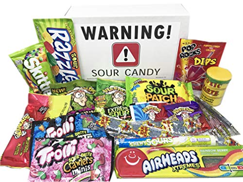 Super Sour Candy Assortment with Toxic Waste, Sour Patch Kids, Warheads Extreme Hard Candy, Belts, Smashups, Straws, Pop Rocks Dip, Skittles, Watermelon Sour Candies ~ Jr
