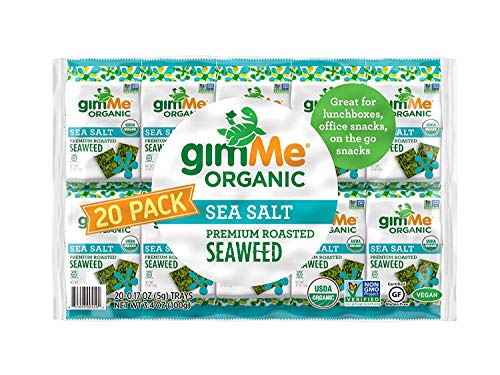 gimMe Organic Roasted Seaweed Sheets - Sea Salt - 20 Count - Keto, Vegan, Gluten Free - Great Source of Iodine and Omega 3’s - Healthy On-The-Go Snack for Kids & Adults