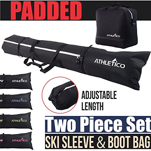 Athletico Padded Ski Bag Combo - Ski Bag & Separate Ski Boot Bag - Store & Transport Skis Up to 200 cm and Boots Up to Size 13 - Padded to Protect All Your Ski Gear and Equipment for Travel (Black)