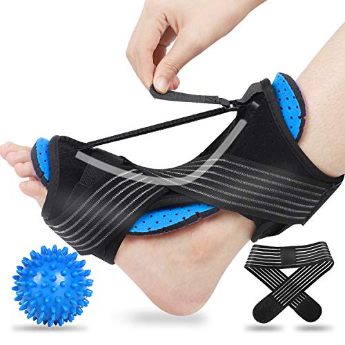 Plantar Fasciitis Night Splint, 2020 Upgraded Adjustable Plantar Fasciitis Splint Night with Massage Ball, Blue Night Splint for Plantar Fasciitis, Achilles Tendonitis, Heel and Ankle Pain