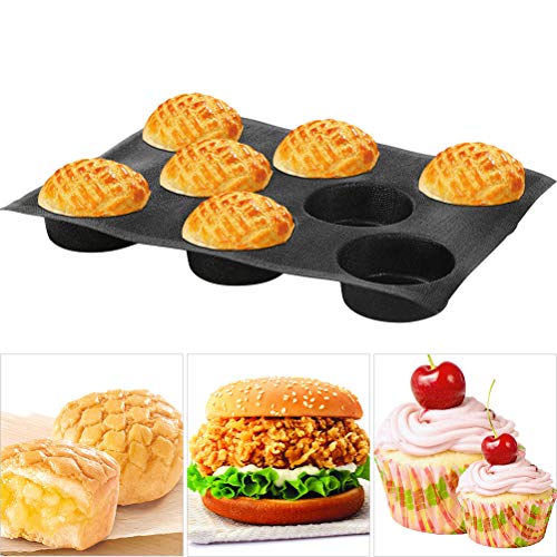 Silicone Bun Hamburger Non-stick Perforated Bakery Mold, Round Mould, Baking Liners Mat Bread Form Pan Loaf Pan, 8 Loaves