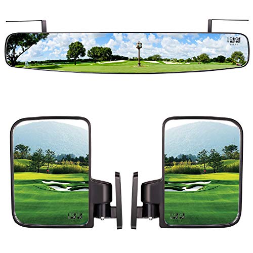 10L0L Newest Golf Cart Folding Side Mirrors and Rear View Mirror 16.5' Extra Wide Panoramic Golf Cart Mirrors Fits for Club Car EZGO Yamaha Combo Pack