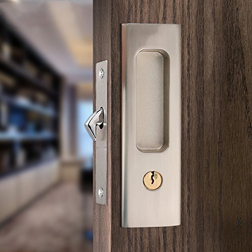CCJH Invisible Door Locks Handle with 3 Keys for Sliding Barn Wooden Door Furniture Hardware (Silver)