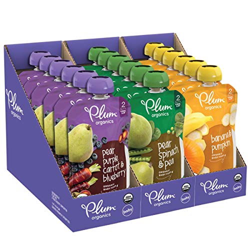 Plum Organics Stage 2, Organic Baby Food, Fruit and Veggie Variety Pack, 4 Ounce pouches (Pack of 18)
