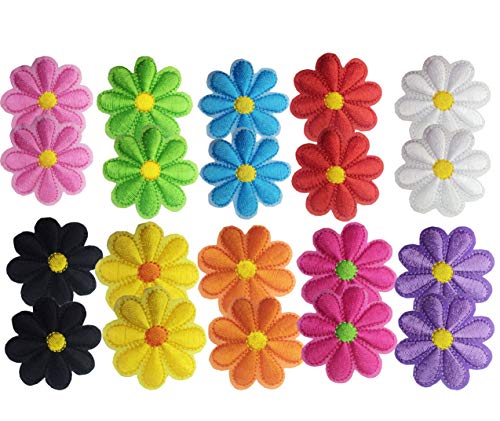 Geek-M 20 Pcs Iron On Patches Flower Applique Patches Mixed Color Decorative Patches