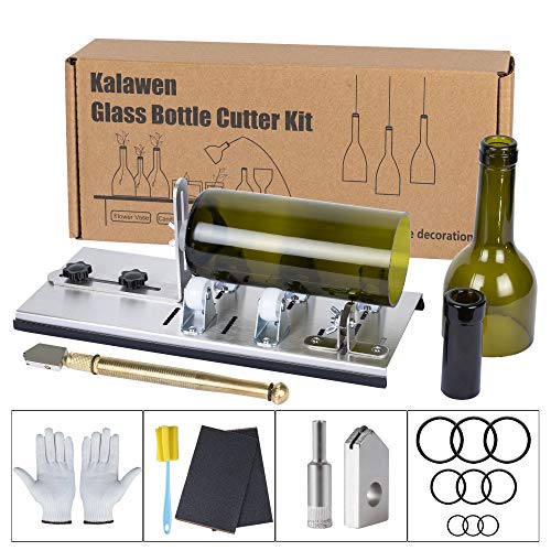 Kalawen Upgrade Glass Bottle Cutter Bottle Cutting DIY Machine for Cutting Wine, Beer, Liquor, Whiskey, Alcohol Round Bottles from Bottom to Neck - Accessories Tool Kit Gloves Fixing Rubber Ring