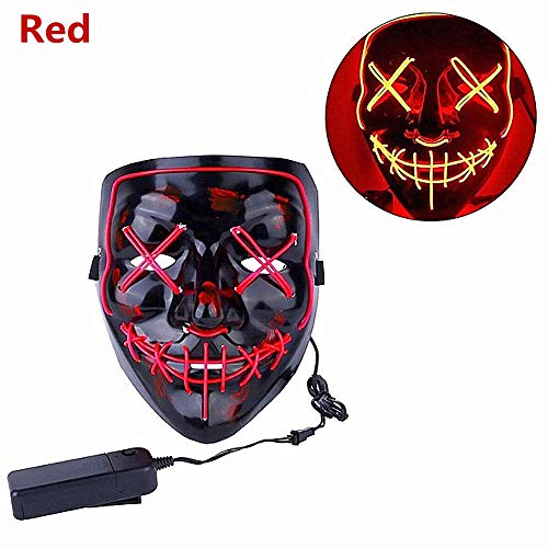 Moonideal Halloween Light Up Mask EL Wire Scary Mask for Halloween Festival Party Sound Induction Twinkling with Music Speed Red