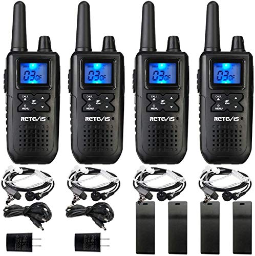 Retevis RT41 Walkie Talkies for Adults,Rechargeable 2 Way Radio Long Range,with Headset NOAA Weather Alert LCD FRS 10 Call Alert VOX,for Family Outdoor Activities (4 Pack)