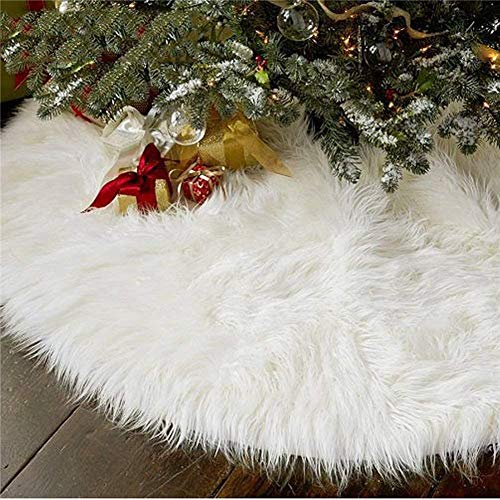 AISENO 48 Inch Christmas Tree Plush Skirt Decoration for Merry Christmas Party Faux Fur Christmas Tree Skirt Decorations
