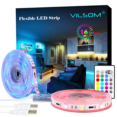 LED Strip Lights, ViLSOM 20ft USB RGB Led Light Strip Kit with Remote, SMD 5050 LED Color Changing Rope Lights for 40-100in TV Backlight, Bedroom, Room, Party, DIY Home Decorations